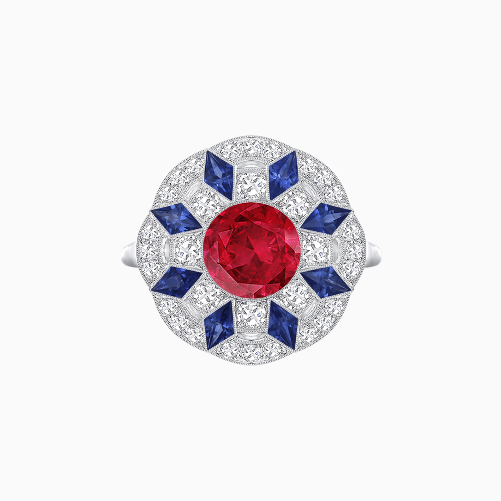 Art Deco Inspired Starburst Gemstone & Diamond Cocktail Ring - Shahin Jewelry