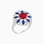 Load image into Gallery viewer, Art Deco Inspired Starburst Gemstone &amp; Diamond Cocktail Ring - Shahin Jewelry