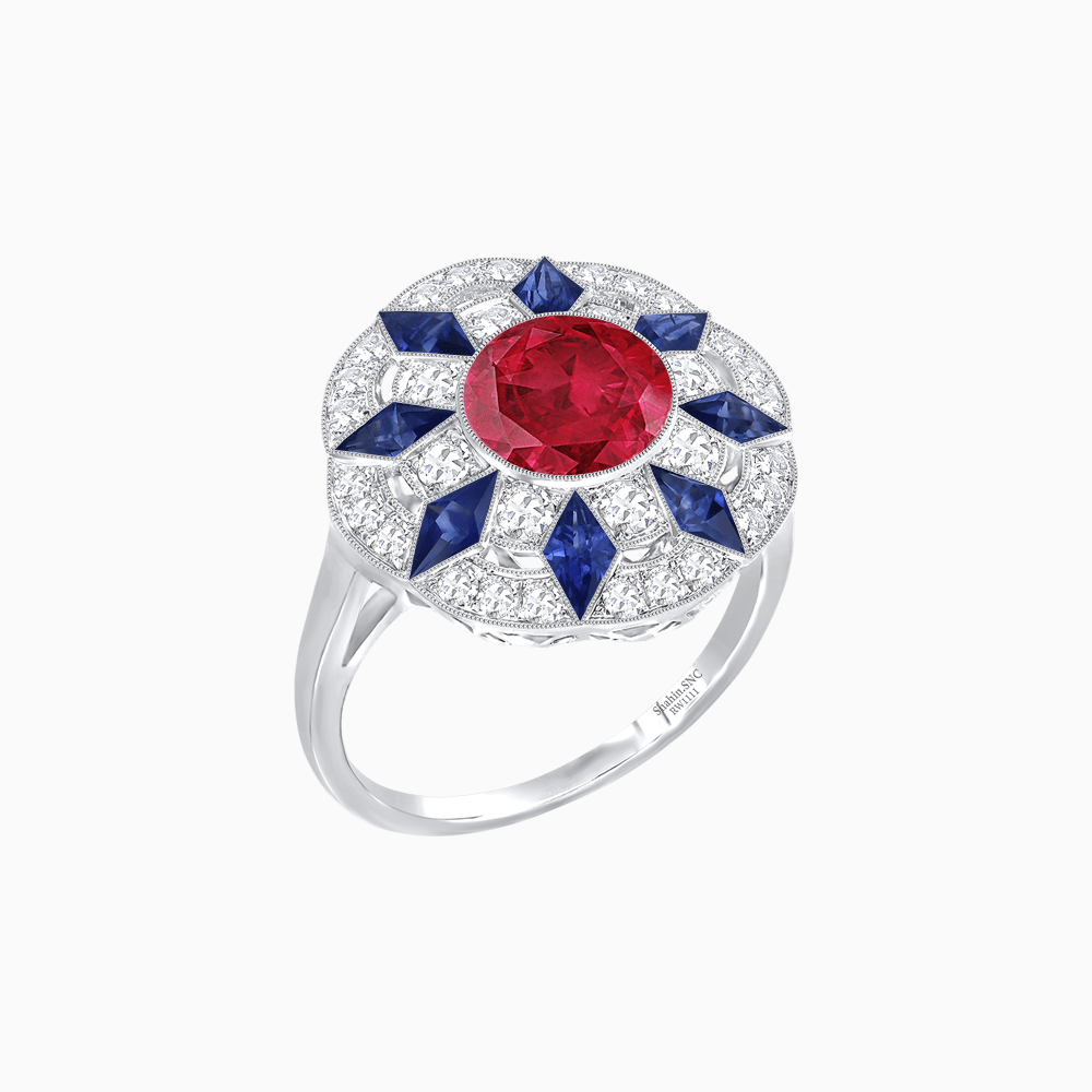 Art Deco Inspired Starburst Gemstone & Diamond Cocktail Ring - Shahin Jewelry
