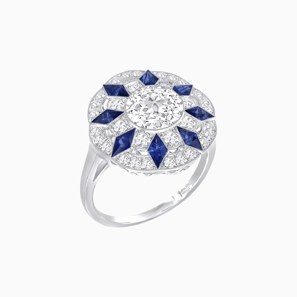 Art Deco Inspired Starburst Gemstone & Diamond Cocktail Ring - Shahin Jewelry