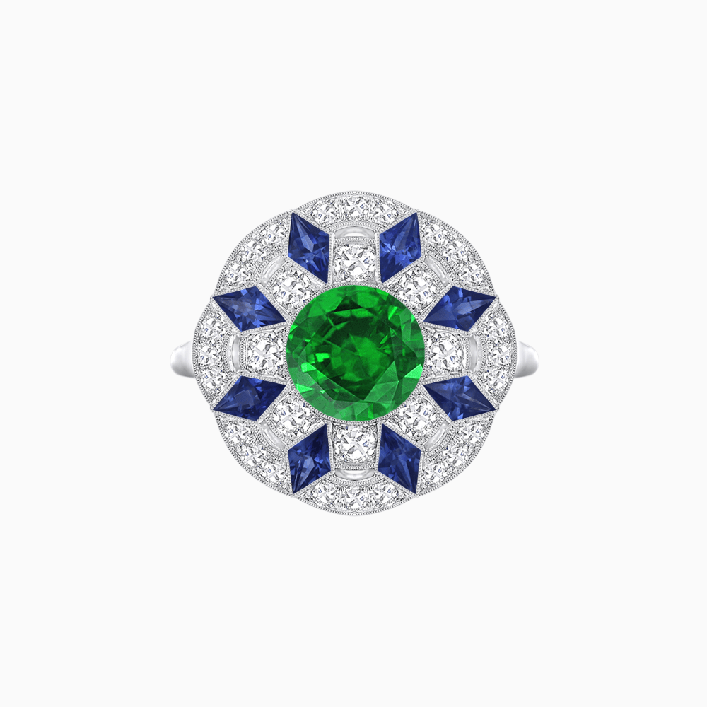 Art Deco Inspired Starburst Gemstone & Diamond Cocktail Ring - Shahin Jewelry