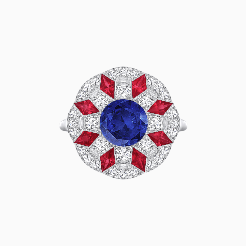 Art Deco Inspired Starburst Gemstone & Diamond Cocktail Ring - Shahin Jewelry