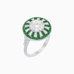 Load image into Gallery viewer, Art Deco - Inspired Starburst Halo Ring Mounting with Baguette Diamonds Custom Center Stone | Radiant Geometry | Hand - Finished Vintage Detail - Shahin Jewelry
