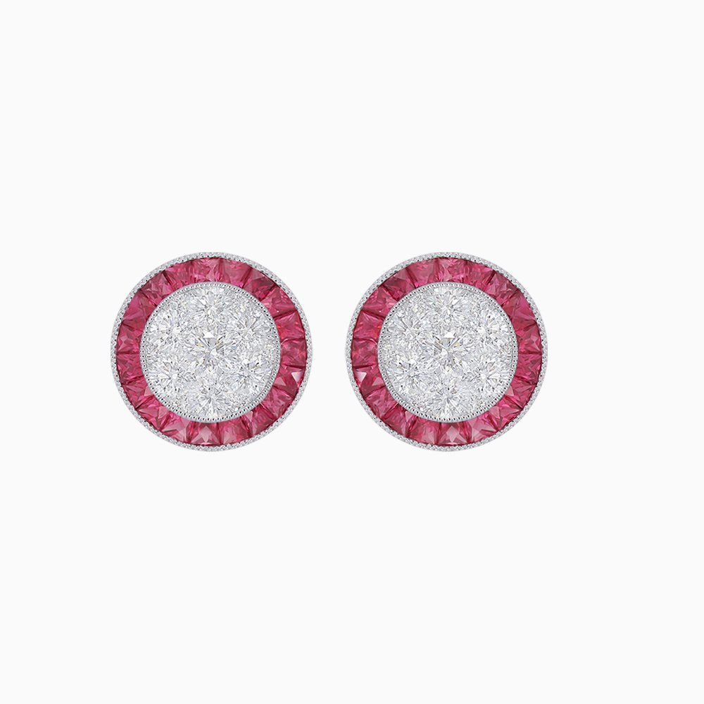 Art Deco Inspired Stud Target Earrings In Illusion Setting - Shahin Jewelry