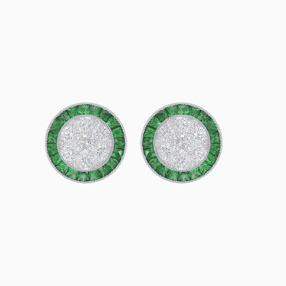 Art Deco Inspired Stud Target Earrings In Illusion Setting - Shahin Jewelry