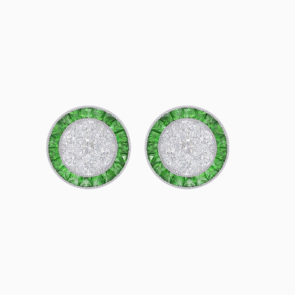 Art Deco Inspired Stud Target Earrings In Illusion Setting - Shahin Jewelry