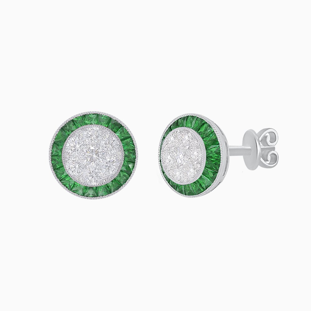 Art Deco Inspired Stud Target Earrings In Illusion Setting - Shahin Jewelry