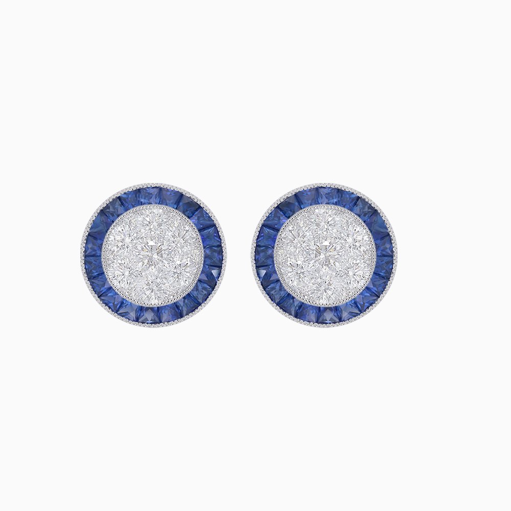 Art Deco Inspired Stud Target Earrings In Illusion Setting - Shahin Jewelry