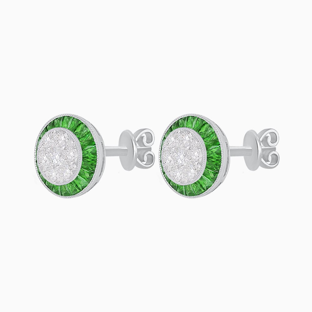 Art Deco Inspired Stud Target Earrings In Illusion Setting - Shahin Jewelry