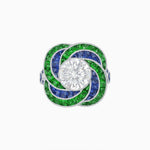 Load image into Gallery viewer, Art Deco - Inspired Swirl Halo Ring Mounting with French - Cut Accents Custom Center Stone | Floral Geometry | Hand - Finished Detail - Shahin Jewelry
