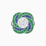 Load image into Gallery viewer, Art Deco - Inspired Swirl Halo Ring Mounting with French - Cut Accents Custom Center Stone | Floral Geometry | Hand - Finished Detail - Shahin Jewelry
