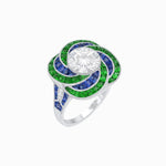 Load image into Gallery viewer, Art Deco - Inspired Swirl Halo Ring Mounting with French - Cut Accents Custom Center Stone | Floral Geometry | Hand - Finished Detail - Shahin Jewelry
