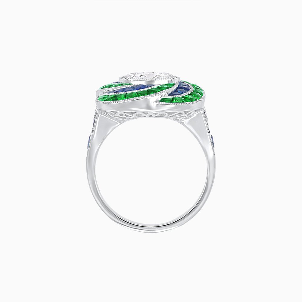 Art Deco - Inspired Swirl Halo Ring Mounting with French - Cut Accents Custom Center Stone | Floral Geometry | Hand - Finished Detail - Shahin Jewelry