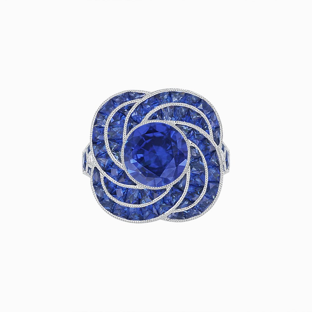 Art Deco-Inspired Swirl Halo Ring Mounting with French-Cut Accents Custom Center Stone | Floral Geometry | Hand-Finished Detail - Shahin Jewelry