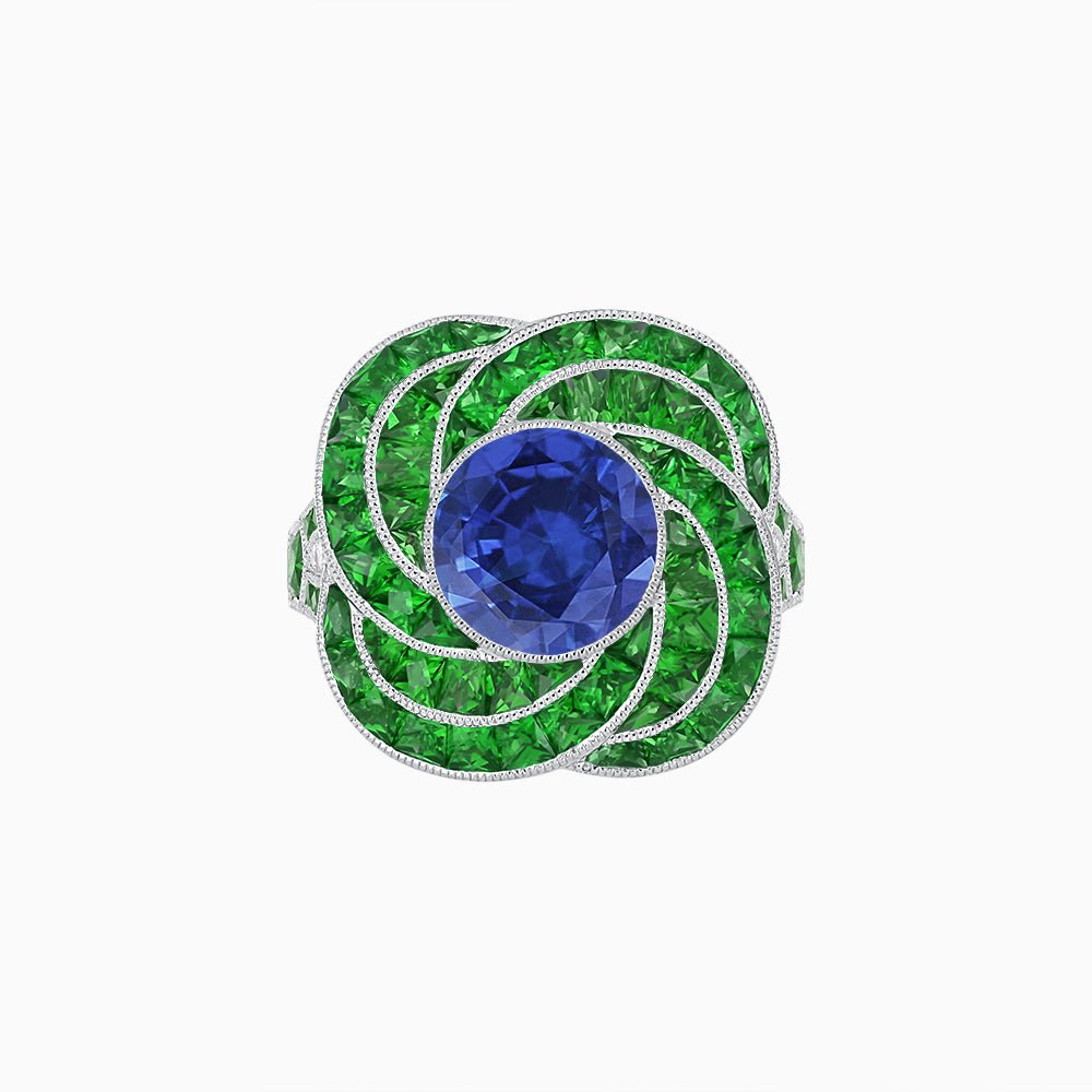 Art Deco-Inspired Swirl Halo Ring Mounting with French-Cut Accents Custom Center Stone | Floral Geometry | Hand-Finished Detail - Shahin Jewelry