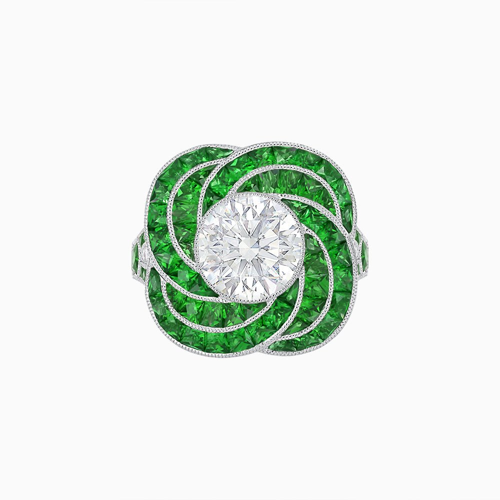Art Deco - Inspired Swirl Halo Ring Mounting with French - Cut Accents Custom Center Stone | Floral Geometry | Hand - Finished Detail - Shahin Jewelry