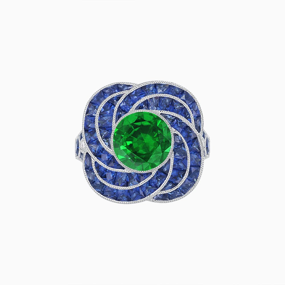 Art Deco-Inspired Swirl Halo Ring Mounting with French-Cut Accents Custom Center Stone | Floral Geometry | Hand-Finished Detail - Shahin Jewelry