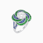 Load image into Gallery viewer, Art Deco - Inspired Swirl Halo Ring Mounting with French - Cut Accents Custom Center Stone | Floral Geometry | Hand - Finished Detail - Shahin Jewelry
