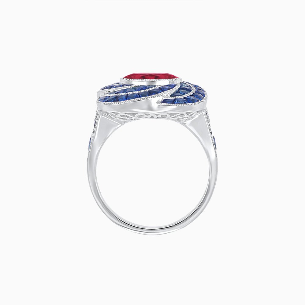 Art Deco-Inspired Swirl Halo Ring Mounting with French-Cut Accents Custom Center Stone | Floral Geometry | Hand-Finished Detail - Shahin Jewelry