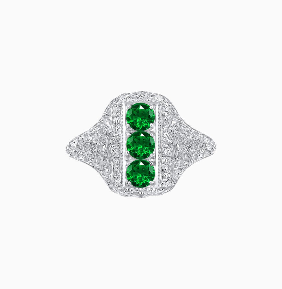 Art Deco Inspired Three Diamond Filigree Cocktail Ring - Shahin Jewelry