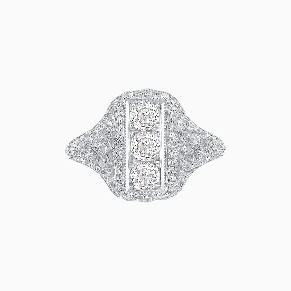 Art Deco Inspired Three Diamond Filigree Cocktail Ring - Shahin Jewelry