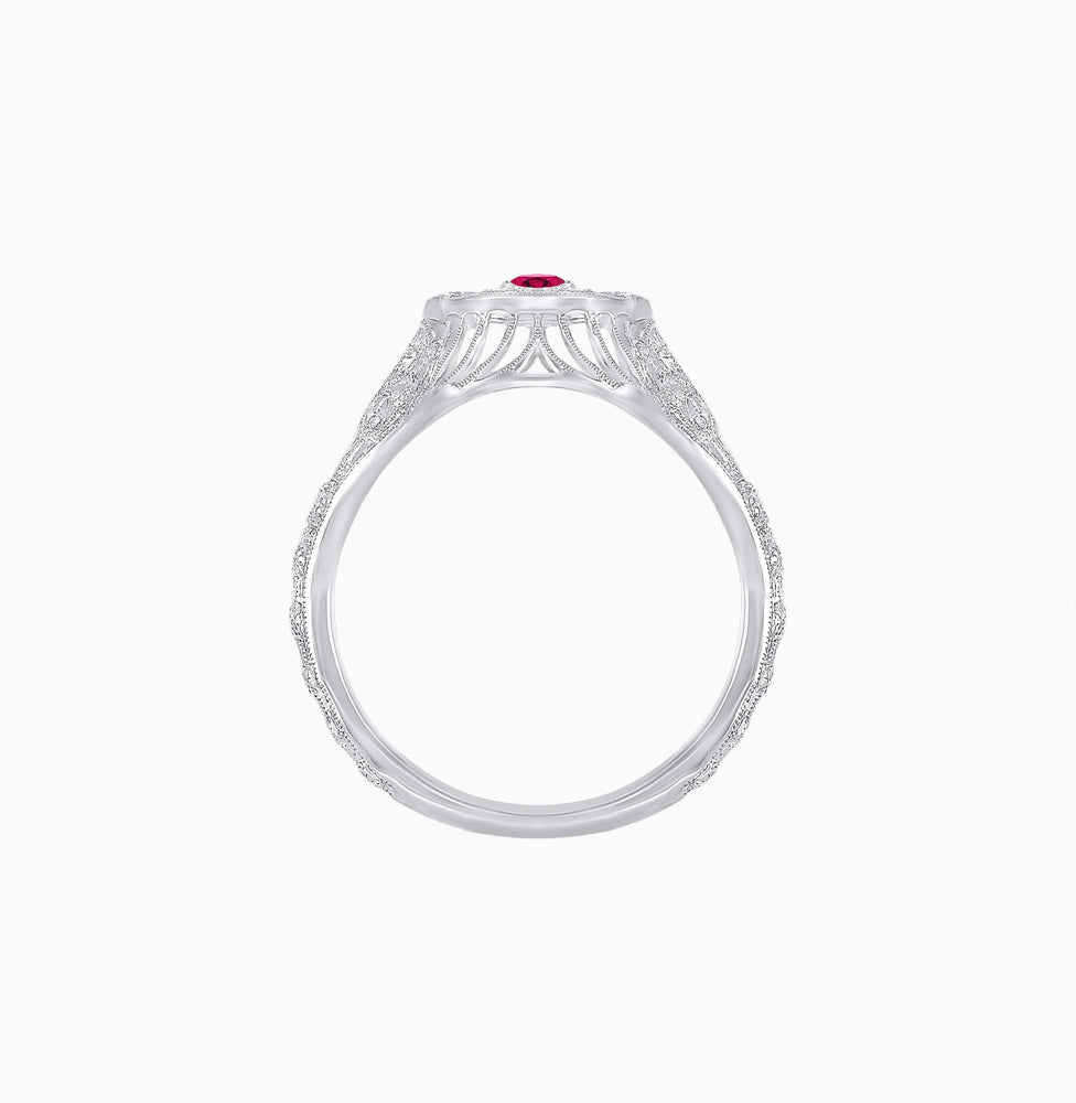 Art Deco Inspired Three Diamond Filigree Cocktail Ring - Shahin Jewelry