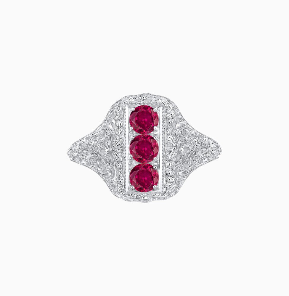 Art Deco Inspired Three Diamond Filigree Cocktail Ring - Shahin Jewelry