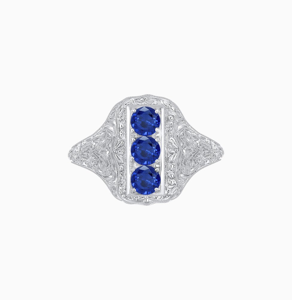 Art Deco Inspired Three Diamond Filigree Cocktail Ring - Shahin Jewelry
