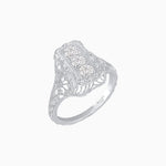 Load image into Gallery viewer, Art Deco Inspired Three Diamond Filigree Cocktail Ring - Shahin Jewelry