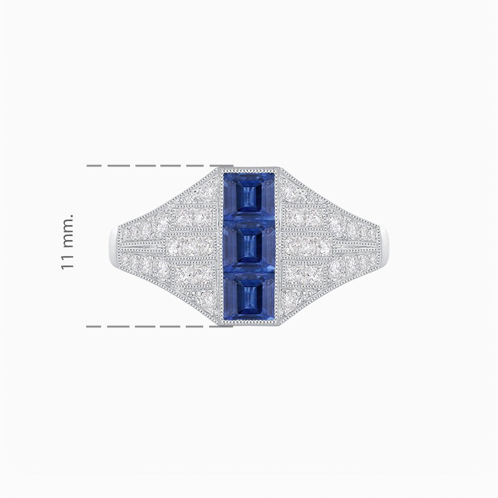 Art Deco Inspired Three - Stone Bezel Framed Ring with Diamond - Shahin Jewelry