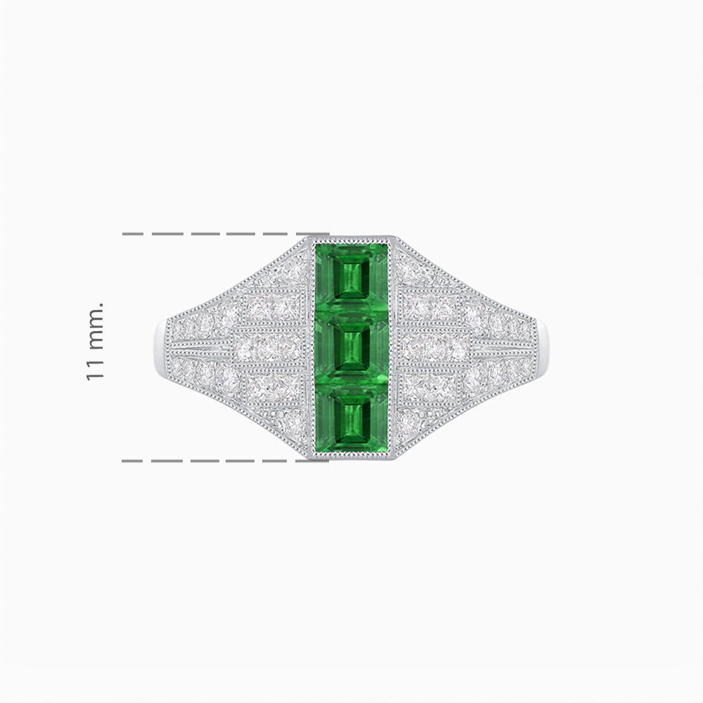 Art Deco Inspired Three - Stone Bezel Framed Ring with Diamond - Shahin Jewelry