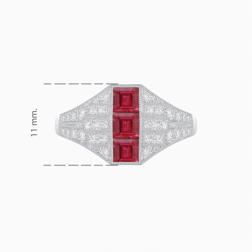 Art Deco Inspired Three - Stone Bezel Framed Ring with Diamond - Shahin Jewelry