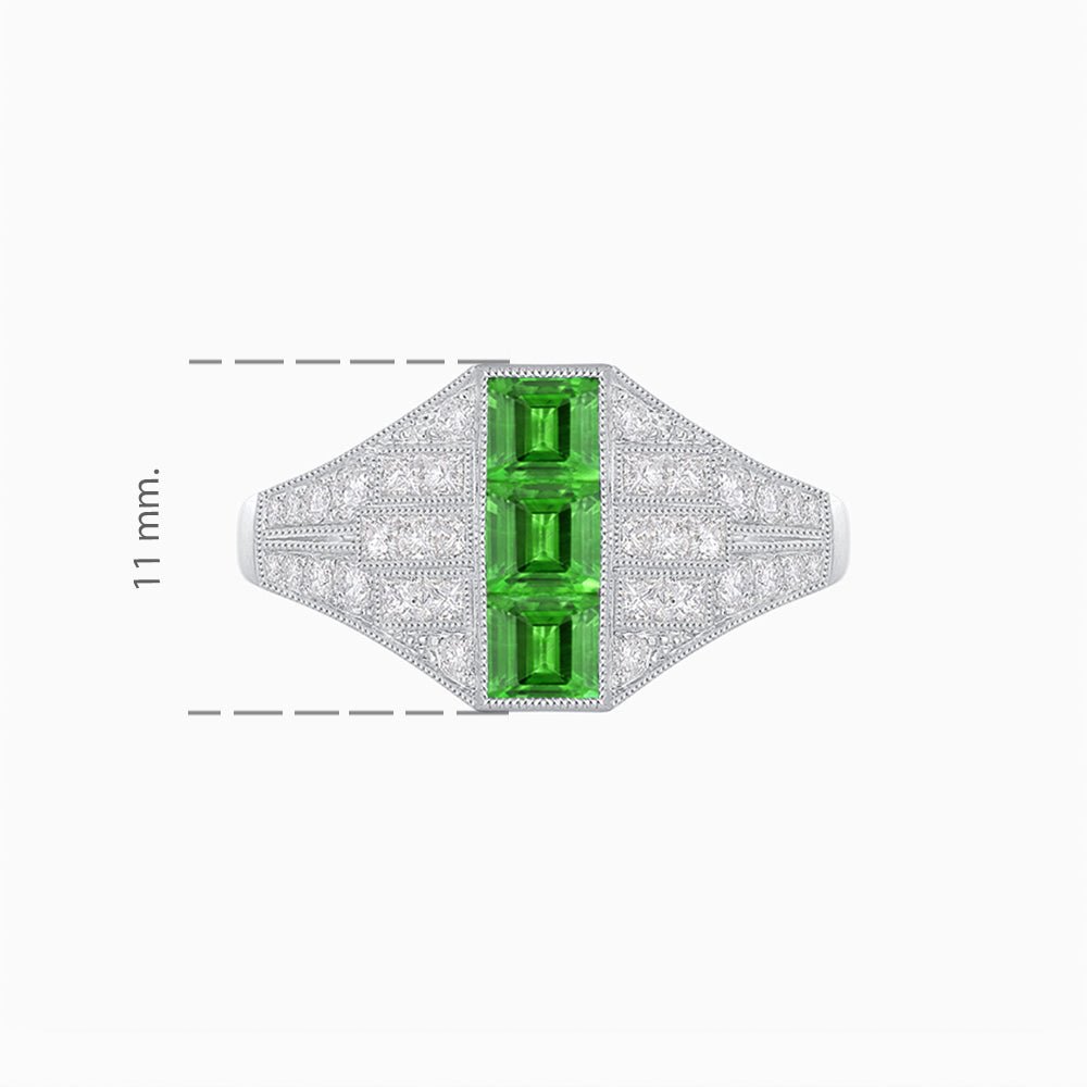 Art Deco Inspired Three - Stone Bezel Framed Ring with Diamond - Shahin Jewelry