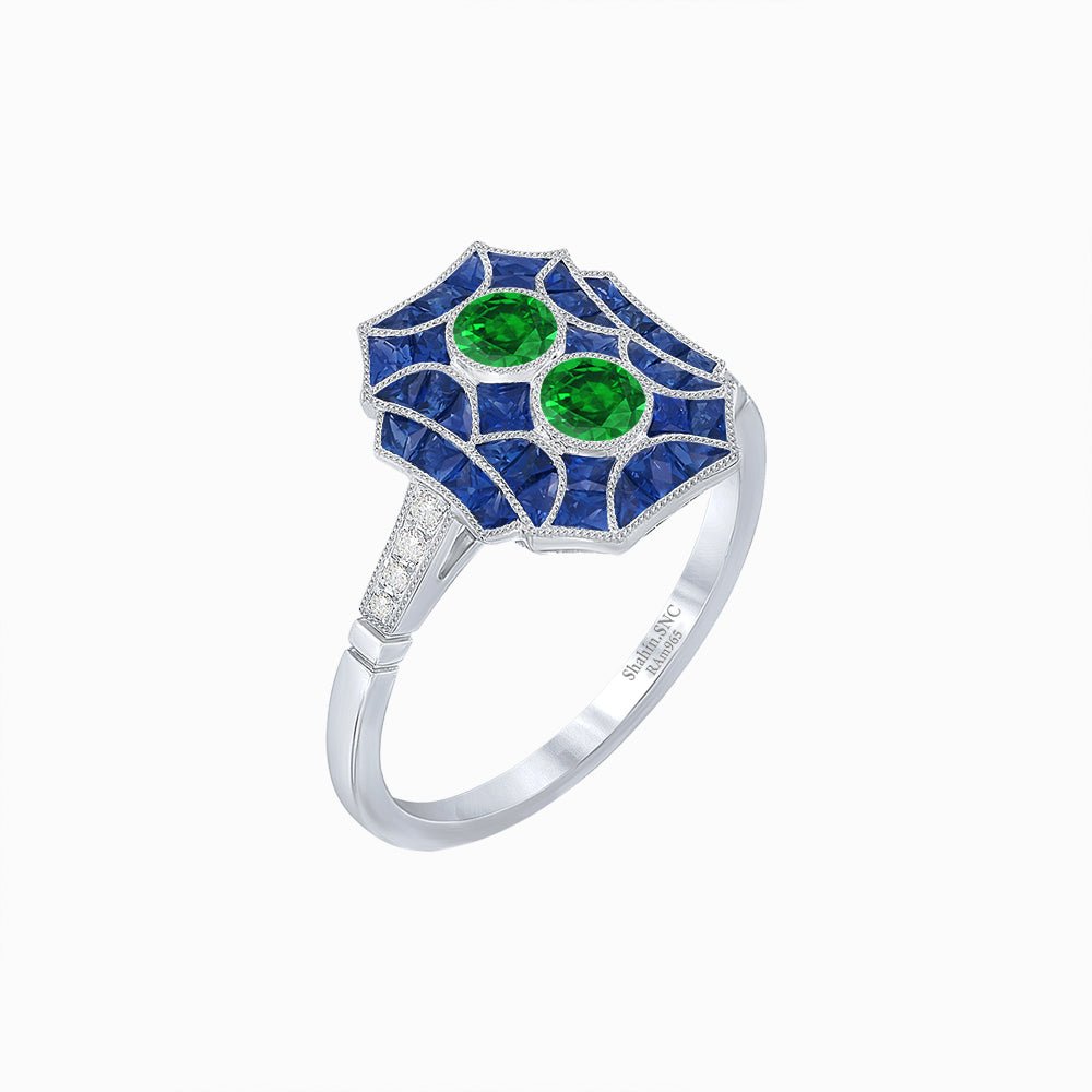 Art Deco Inspired Twin Diamond Geometric Ring - Shahin Jewelry