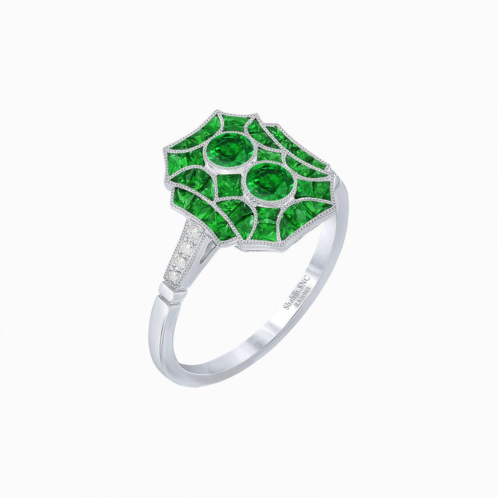 Art Deco Inspired Twin Diamond Geometric Ring - Shahin Jewelry
