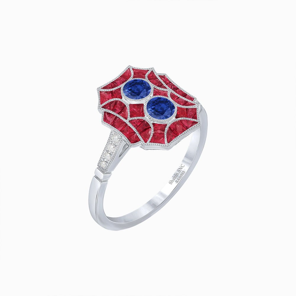 Art Deco Inspired Twin Diamond Geometric Ring - Shahin Jewelry