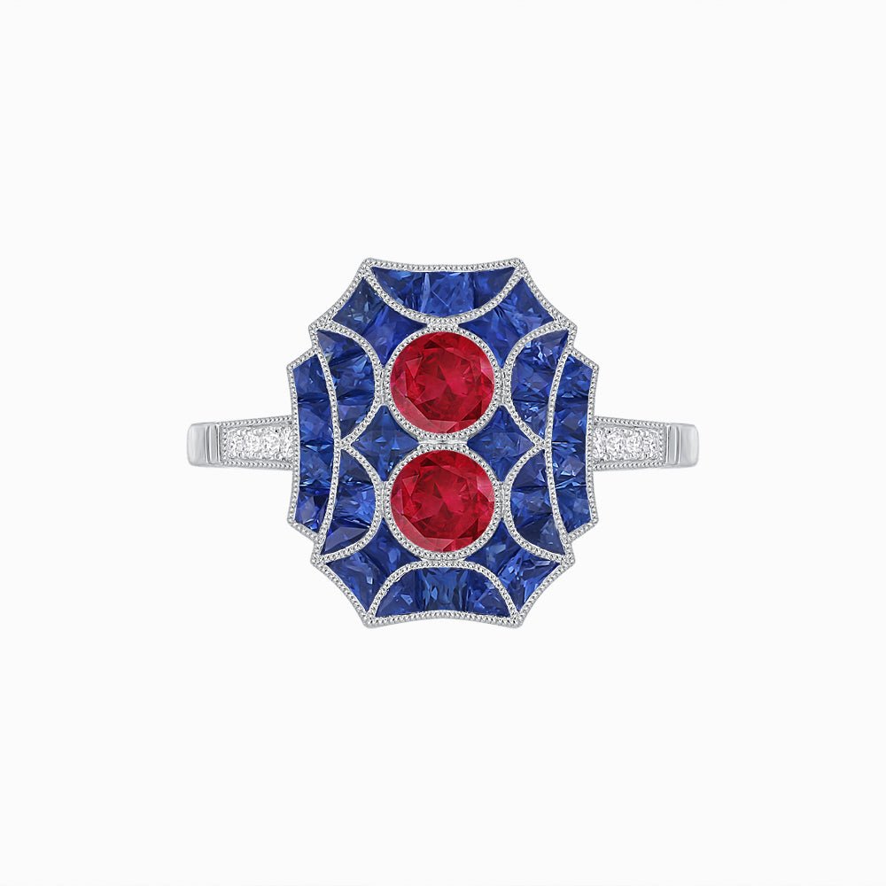 Art Deco Inspired Twin Diamond Geometric Ring - Shahin Jewelry