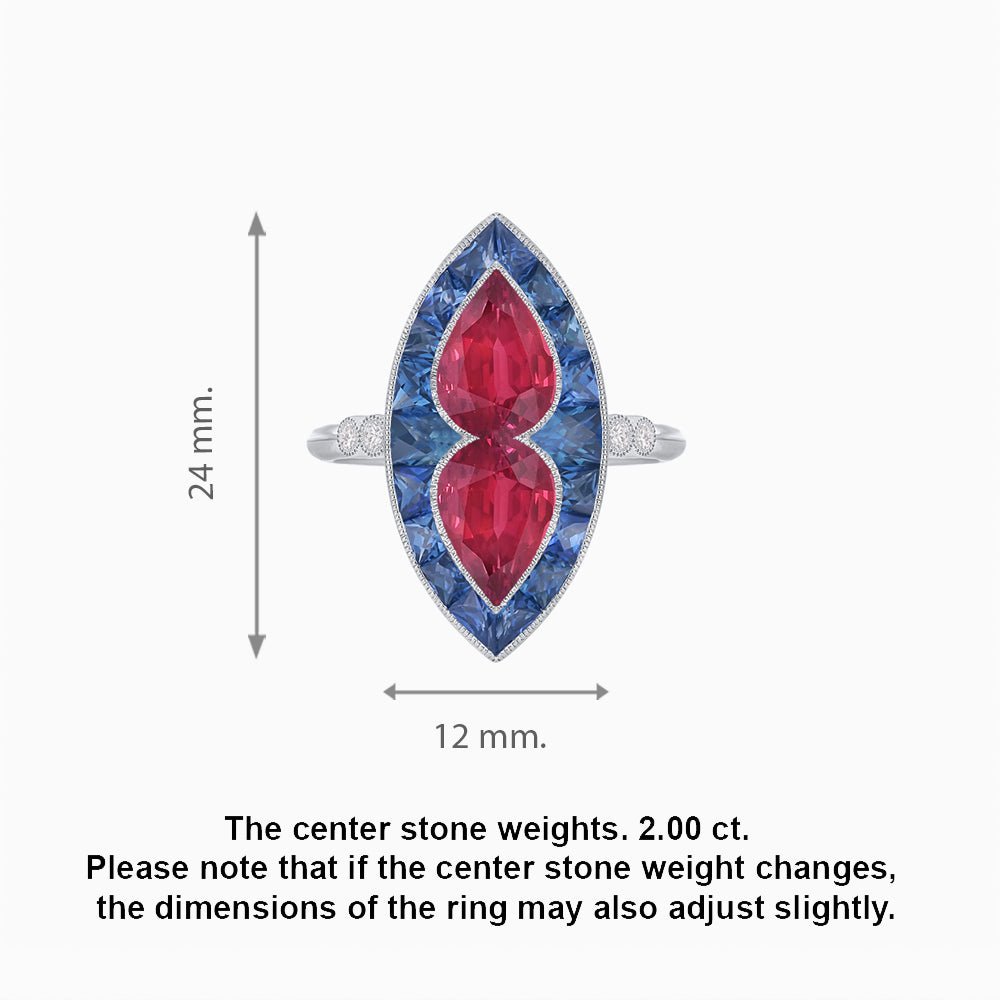 Art Deco Marquise Shape Gemstone Toi et Moi Style Vintage Ring - Shahin Jewelry