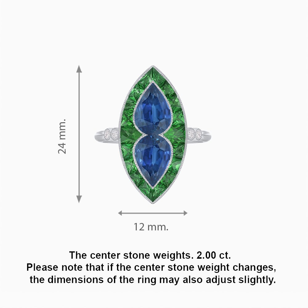 Art Deco Marquise Shape Gemstone Toi et Moi Style Vintage Ring - Shahin Jewelry