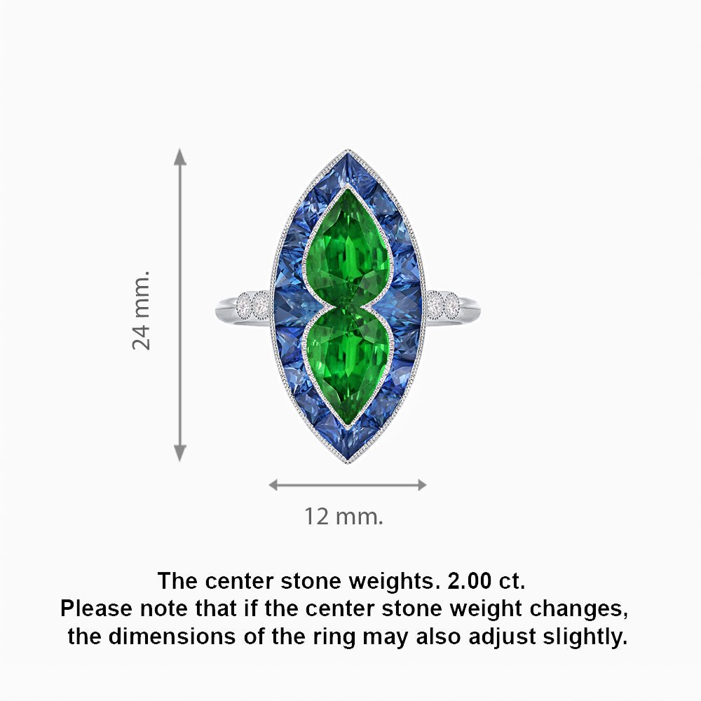 Art Deco Marquise Shape Gemstone Toi et Moi Style Vintage Ring - Shahin Jewelry