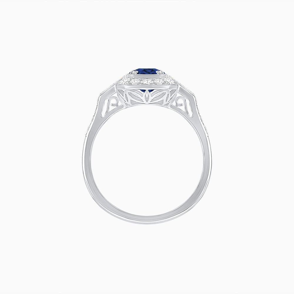 Art Deco Oval Cut Gemstone Ring with Diamond Halo and Baguette Accents - Shahin Jewelry