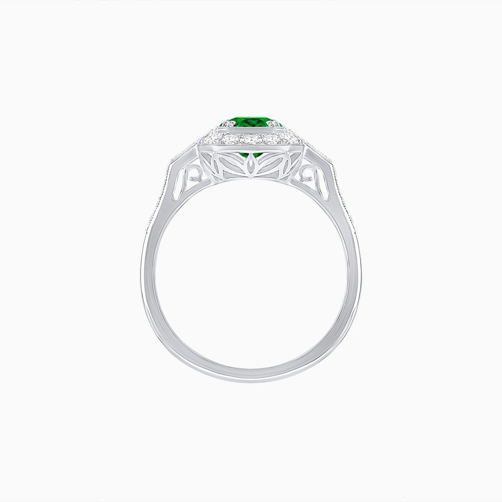 Art Deco Oval Cut Gemstone Ring with Diamond Halo and Baguette Accents - Shahin Jewelry
