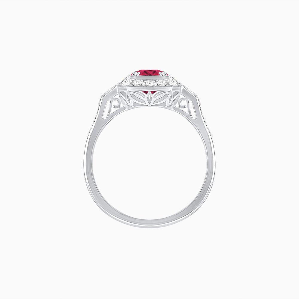Art Deco Oval Cut Gemstone Ring with Diamond Halo and Baguette Accents - Shahin Jewelry