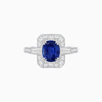 Load image into Gallery viewer, Art Deco Oval Cut Gemstone Ring with Diamond Halo and Baguette Accents - Shahin Jewelry