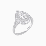 Load image into Gallery viewer, Art Deco Pear Shape Ring with Double Diamond Halo and Baguette Diamond Accents - Shahin Jewelry