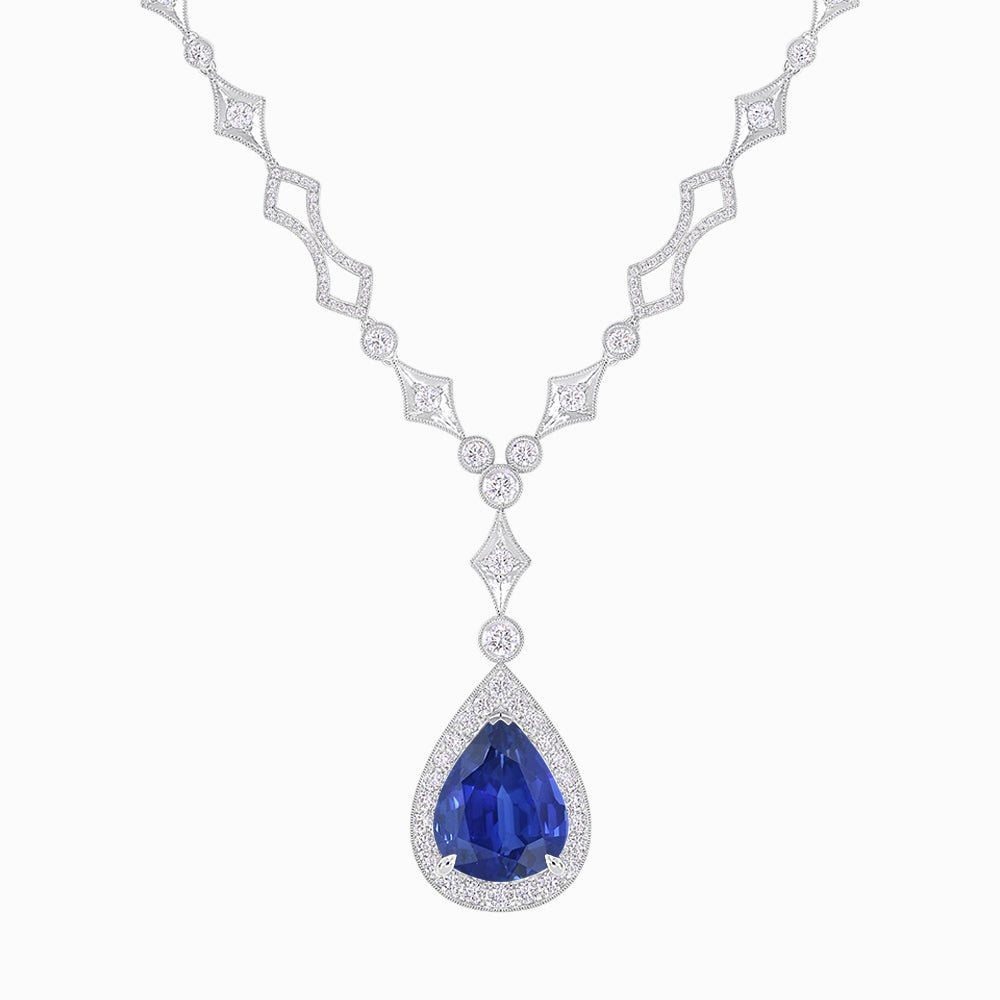 Art Deco Pear - Shaped Drop Necklace with Diamond Accents - Shahin Jewelry