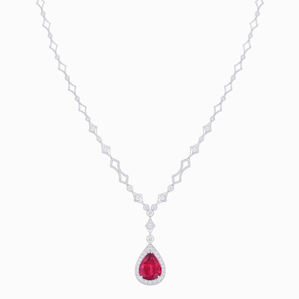 Art Deco Pear - Shaped Drop Necklace with Diamond Accents - Shahin Jewelry
