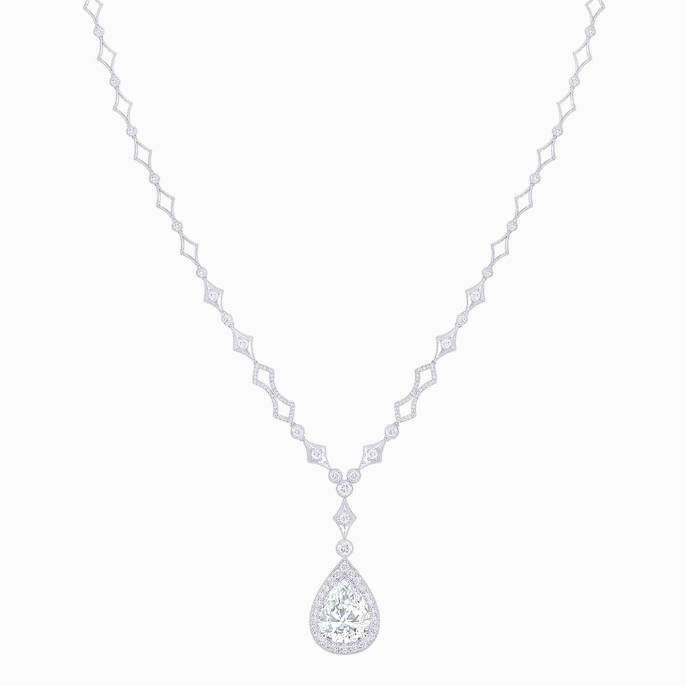 Art Deco Pear - Shaped Drop Necklace with Diamond Accents - Shahin Jewelry