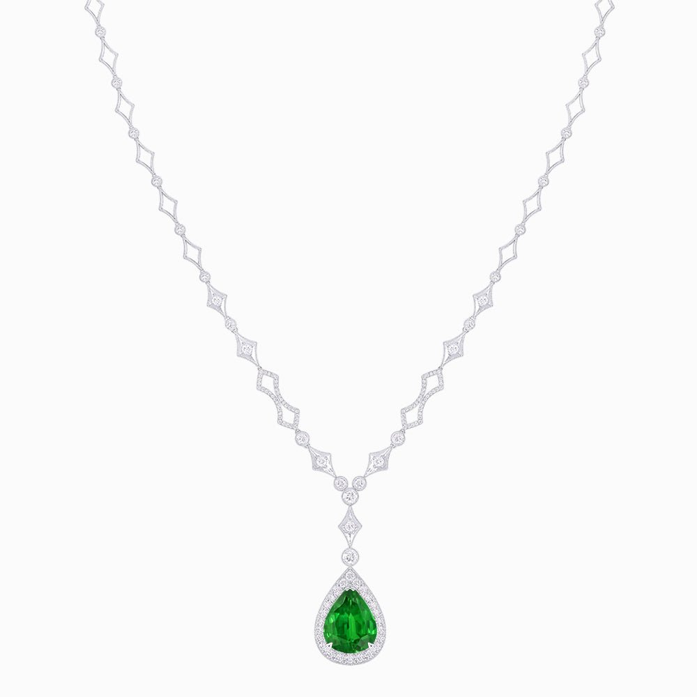 Art Deco Pear - Shaped Drop Necklace with Diamond Accents - Shahin Jewelry
