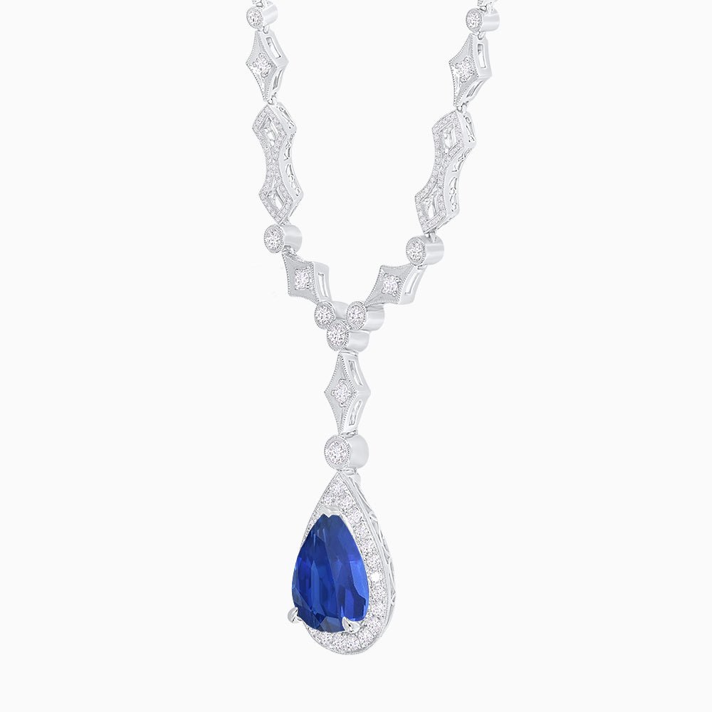Art Deco Pear - Shaped Drop Necklace with Diamond Accents - Shahin Jewelry